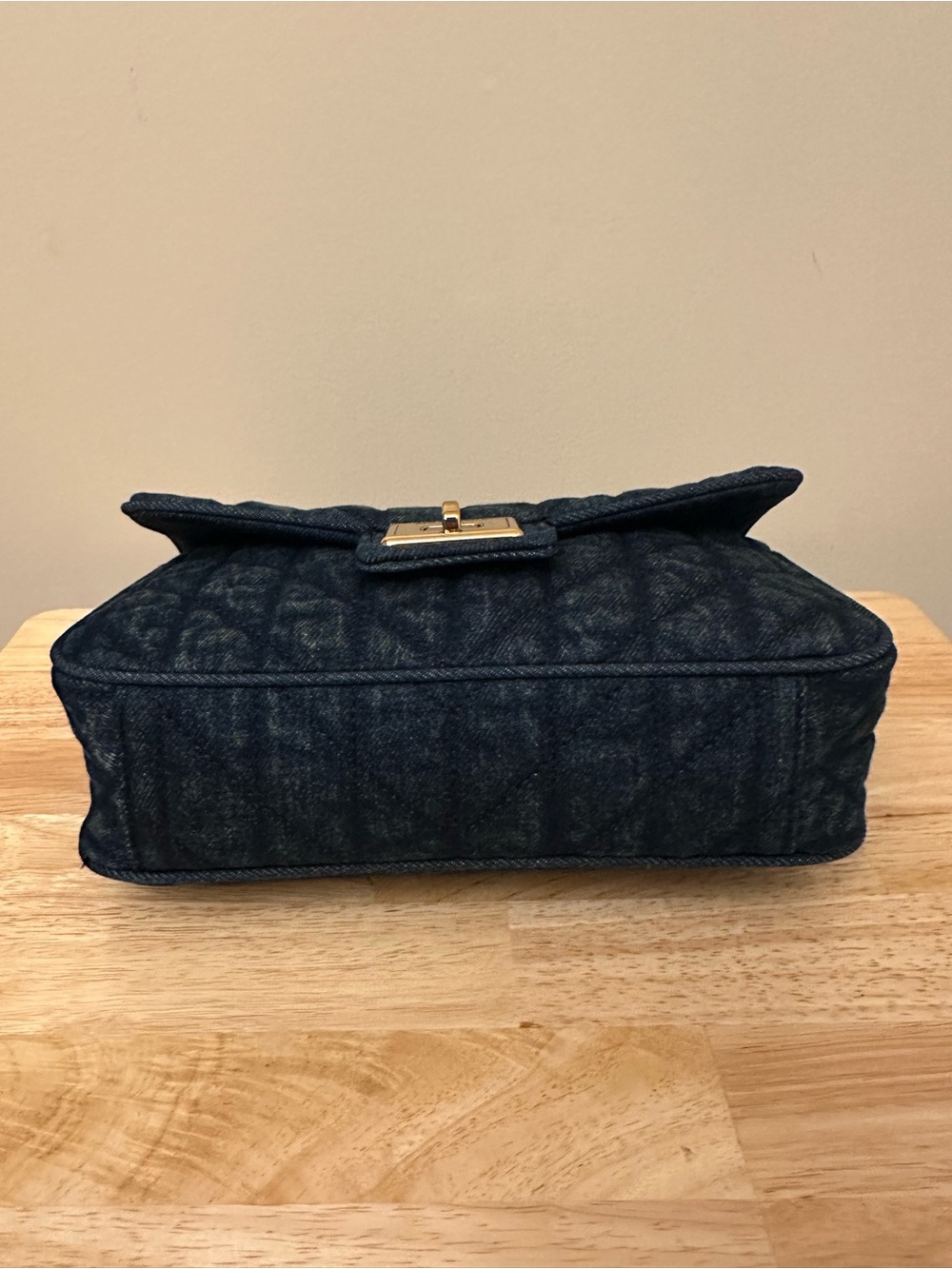 Karl Lagerfeld Quilted Blue Denim Chain Shoulder Bag with Eiffel Charm - Picture 12 of 16